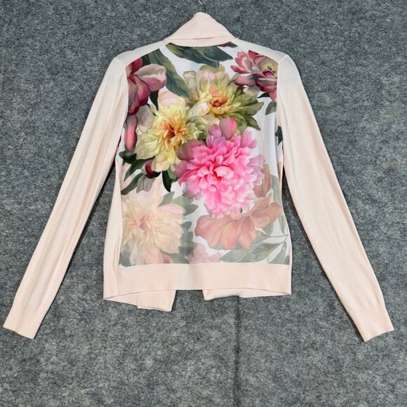 Ted Baker Pink Floral Back Cardigan Open Front Lightweight Sweater Size 1 - Picture 12 of 15